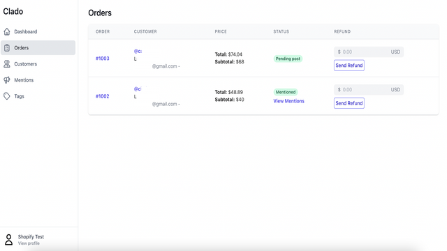 Visualisez vos commandes filtrées par celles avec un nom d'utilisateur Instagram