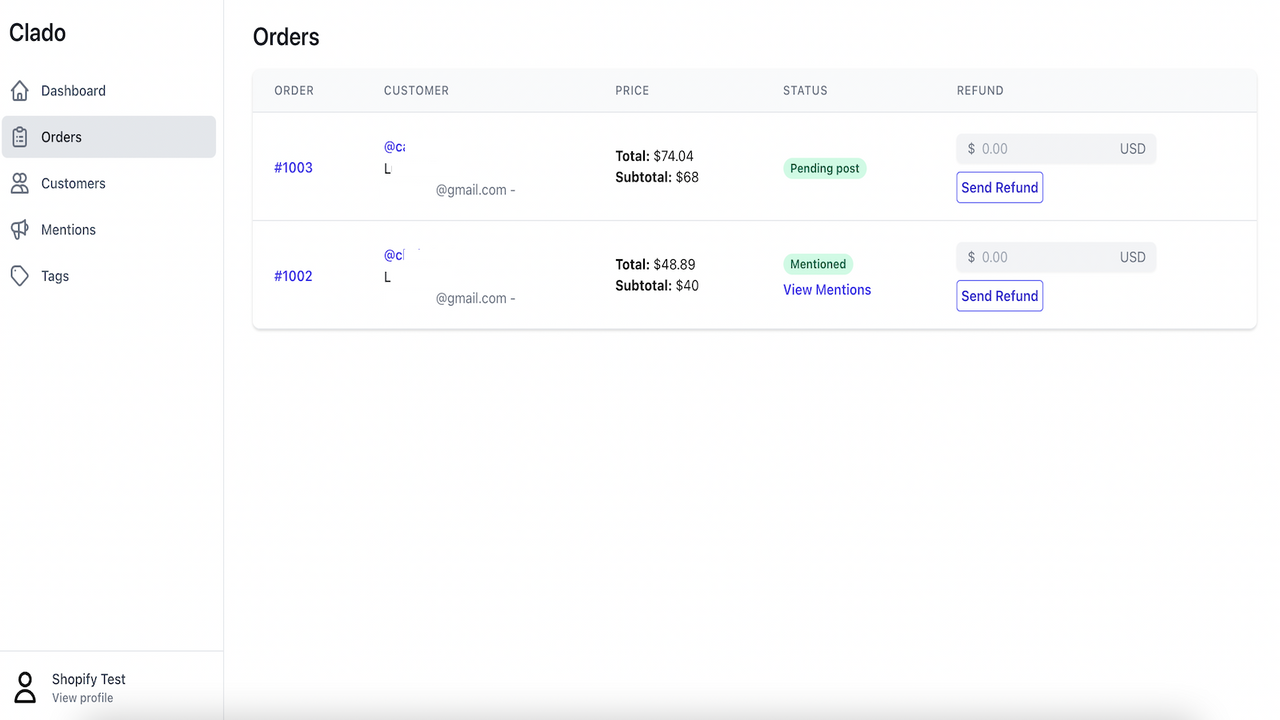 Visualisez vos commandes filtrées par celles avec un nom d'utilisateur Instagram