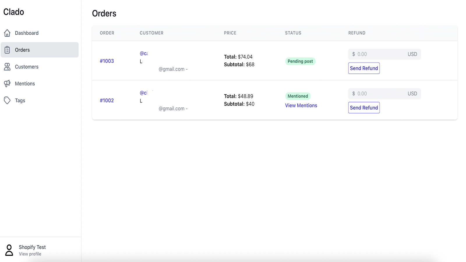 Visualisez vos commandes filtrées par celles avec un nom d'utilisateur Instagram