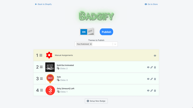 Tableau de bord de l'application Badgify
