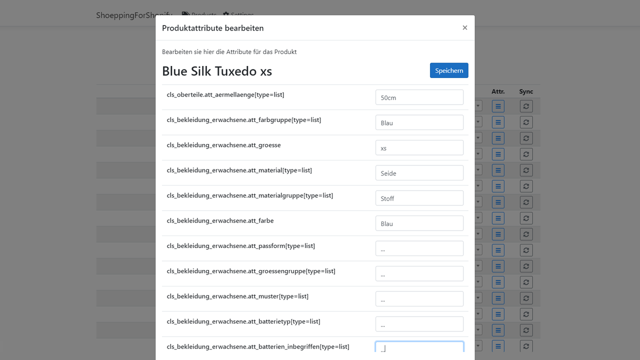 Produktdatenverwaltung Details - Attribute