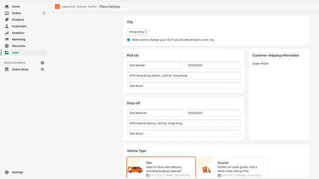 Formulaire de placement de commande