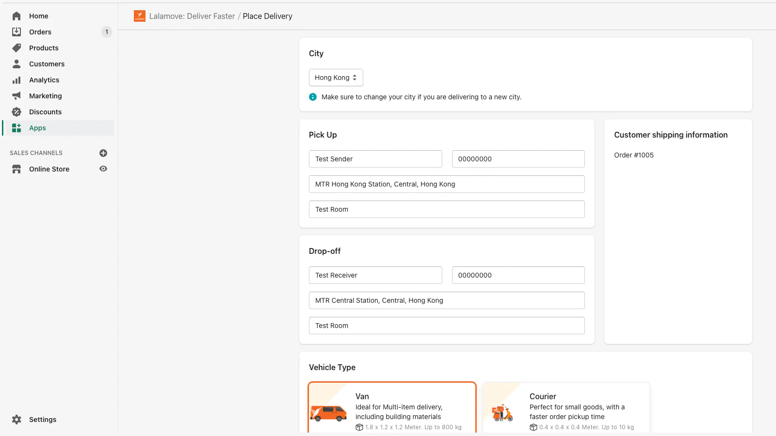 Formulaire de placement de commande