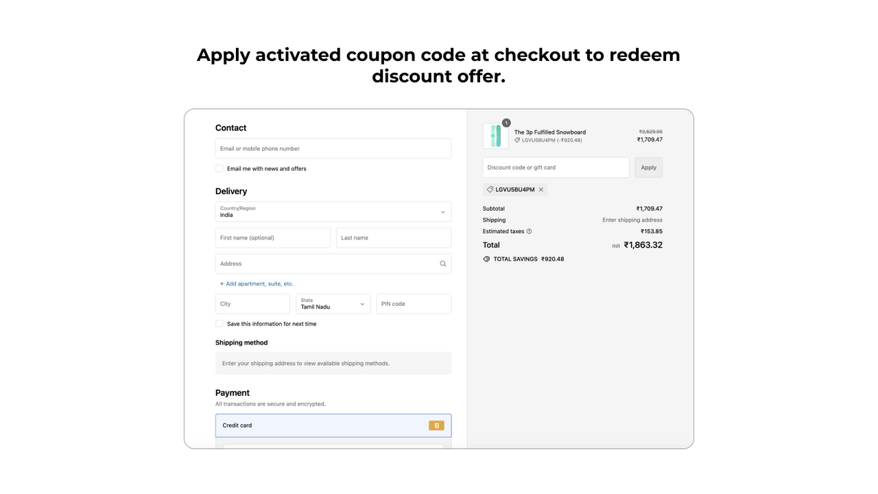 Klanten kunnen naadloos unieke coupons gebruiken bij Shopify Checkout