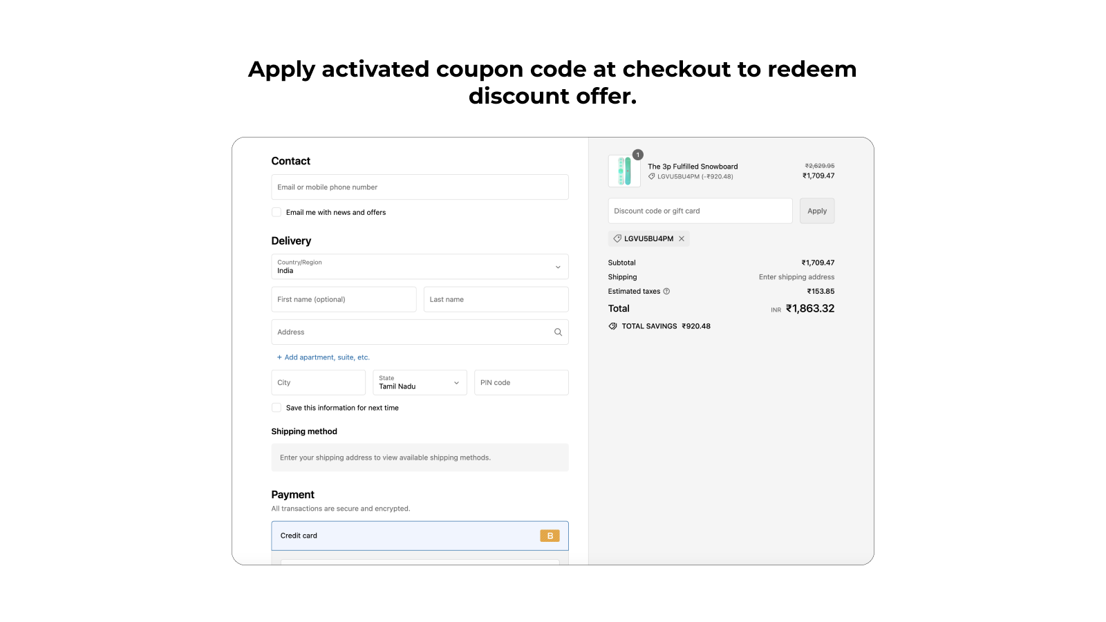Kunden können einzigartige Coupons im Shopify-Checkout nahtlos verwenden