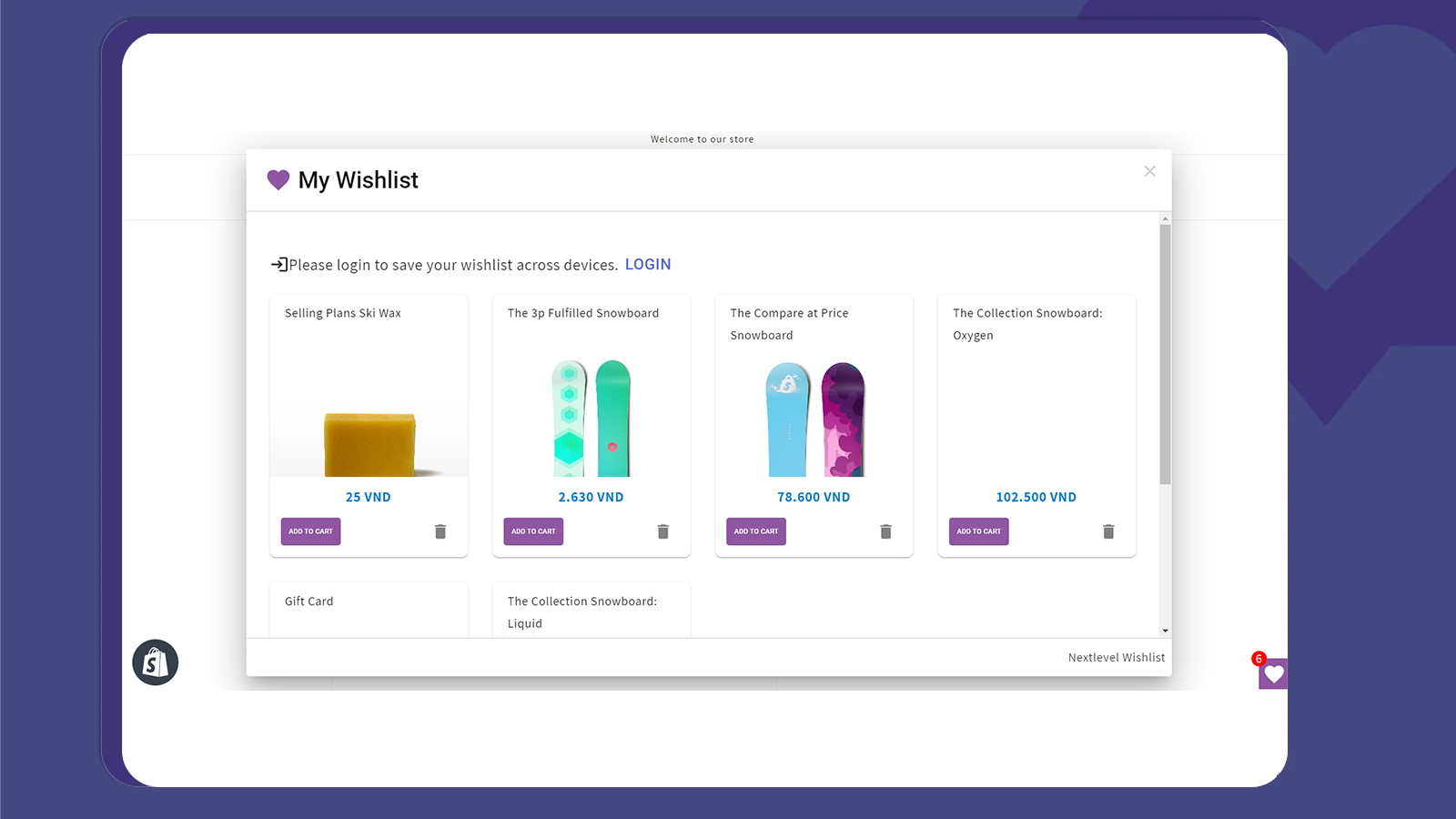 Lista de desejos para Shopify