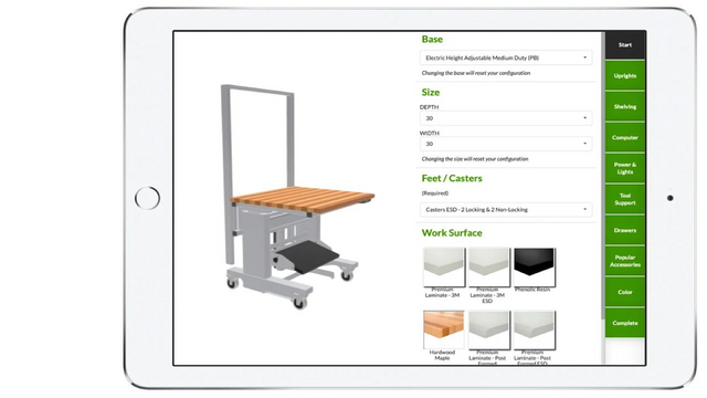 Nosso customizador de produto permite flexibilidade em três dimensões.