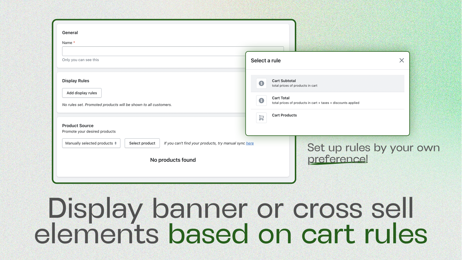 Toon banner of cross-sell elementen op basis van winkelwagenregels