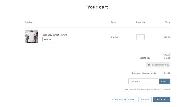 Diferente configuración de la caja de descuento en la página del carrito