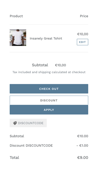 Discountcode input field on the cart page