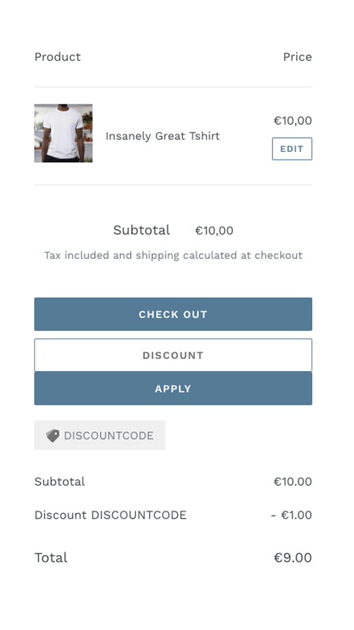 Discountcode input field on the cart page