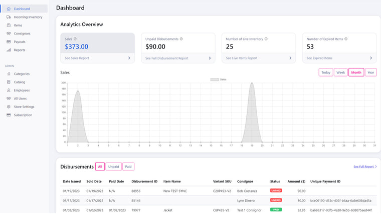 Aravenda Consignment Software Screenshot