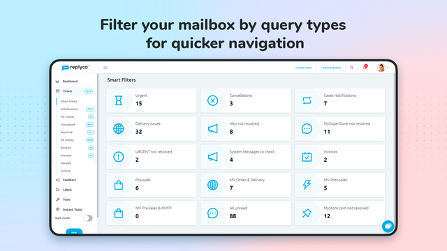 Replyco - Filtrer postkasse efter forespørgselstyper for hurtigere navigation