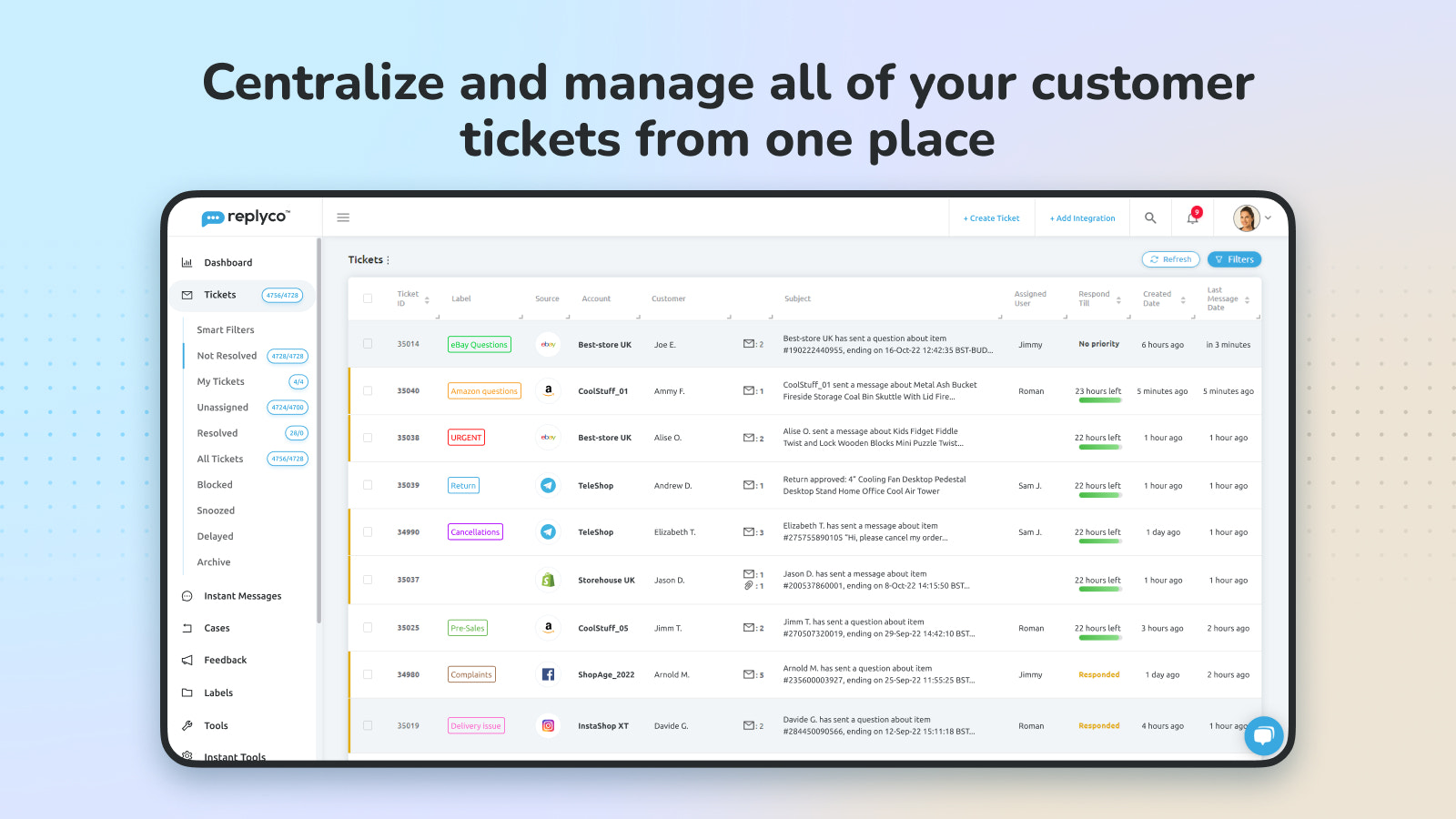 Replyco - Gestione todos los tickets de sus clientes desde un solo lugar