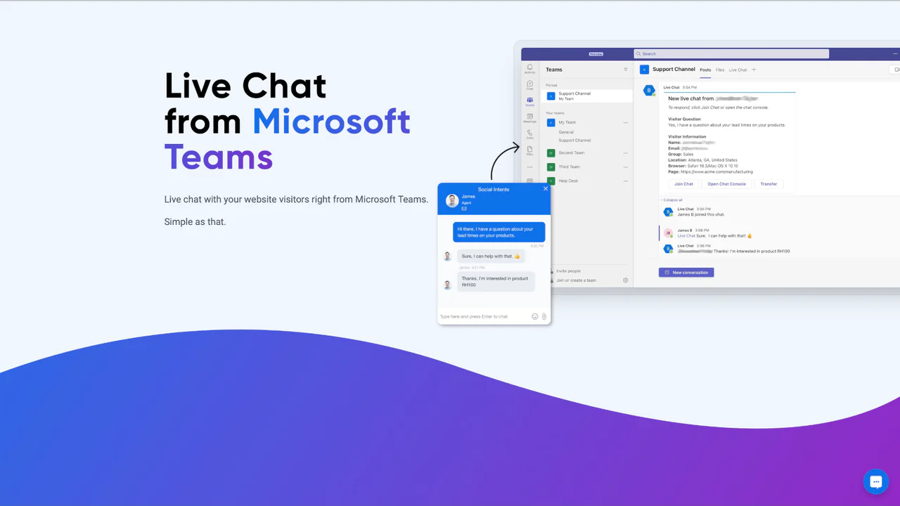 Social Intents Live Chat for MS Teams, Slack, and ChatGPT