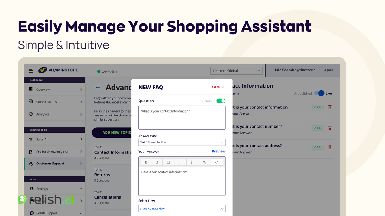 Verwalten Sie Ihren Einkaufsassistenten-Chatbot einfach