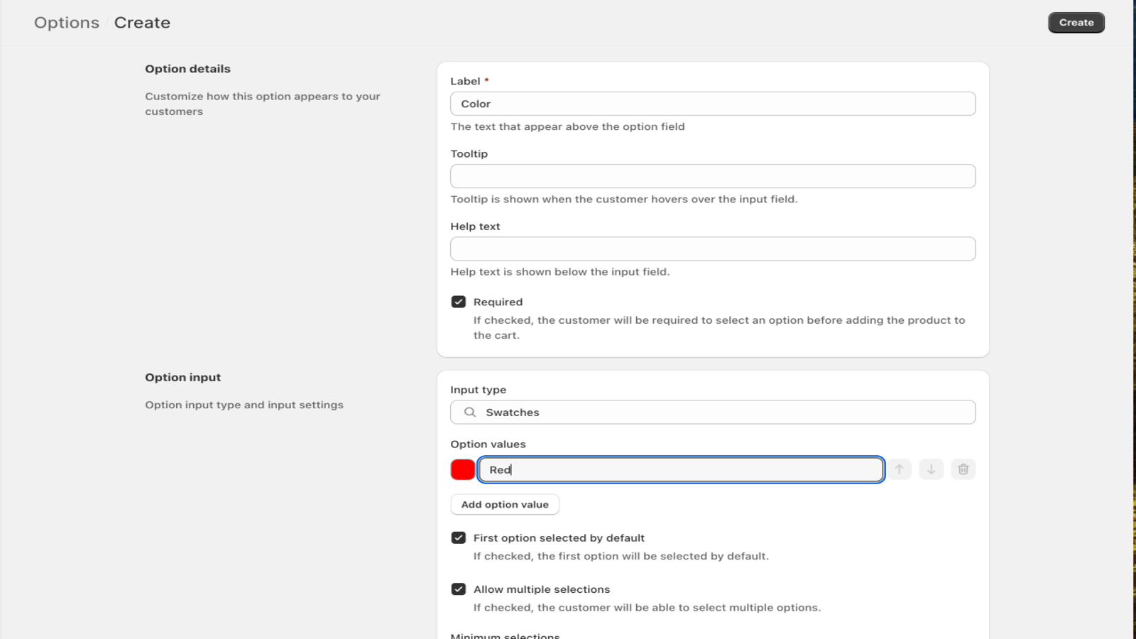 All input types available from textfields, checkboxes to swatch