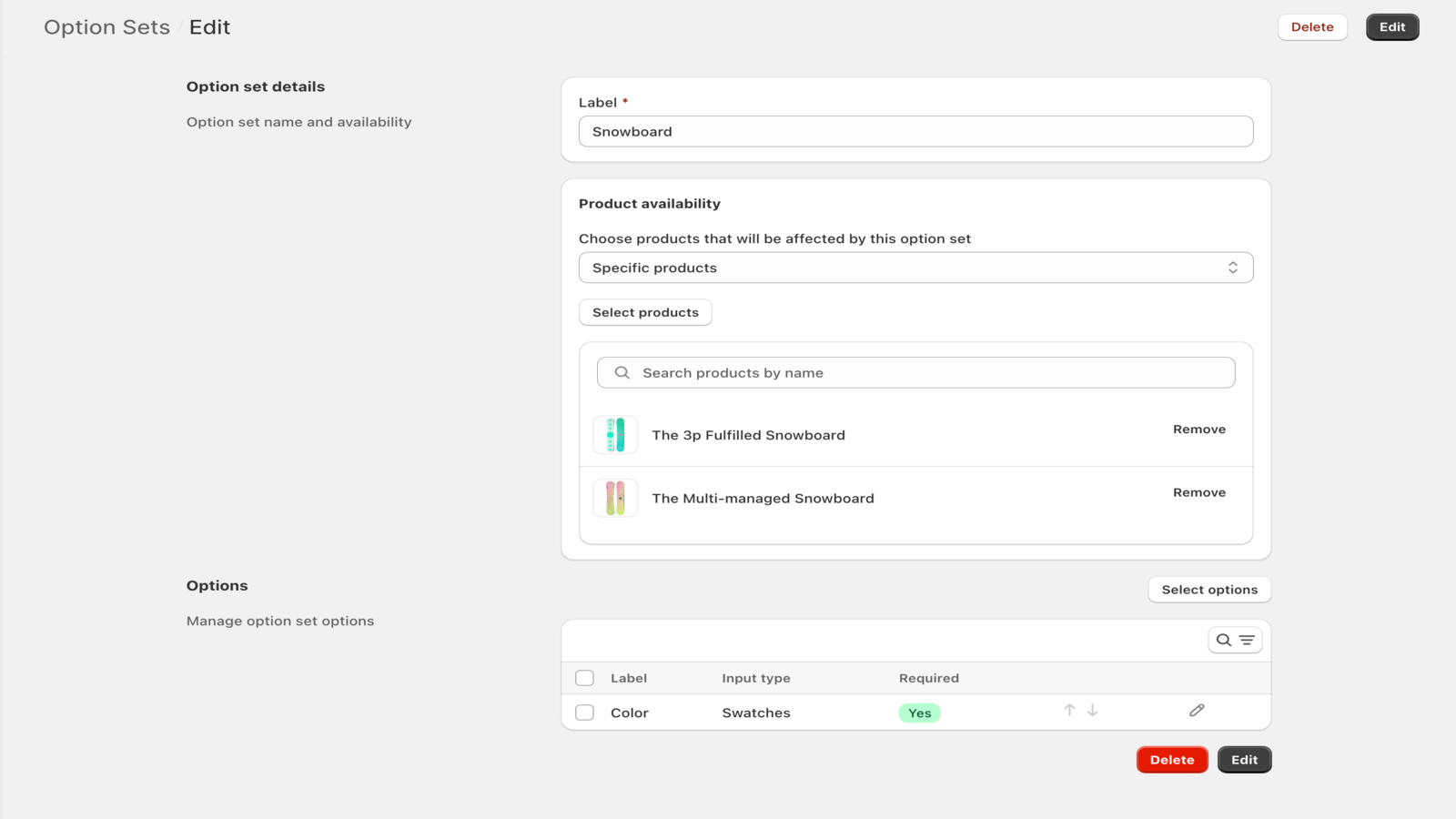 Add product options easily by product collection, type and tag