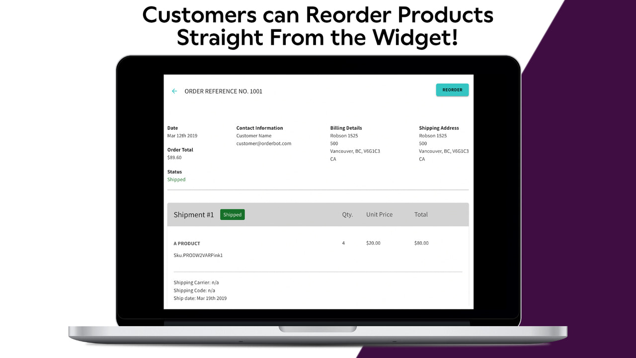 Los clientes pueden reordenar productos directamente desde el widget