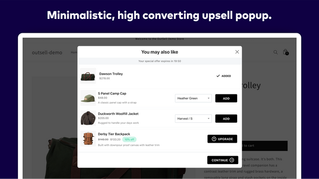 Minimalistische hoog converterende upsell popup