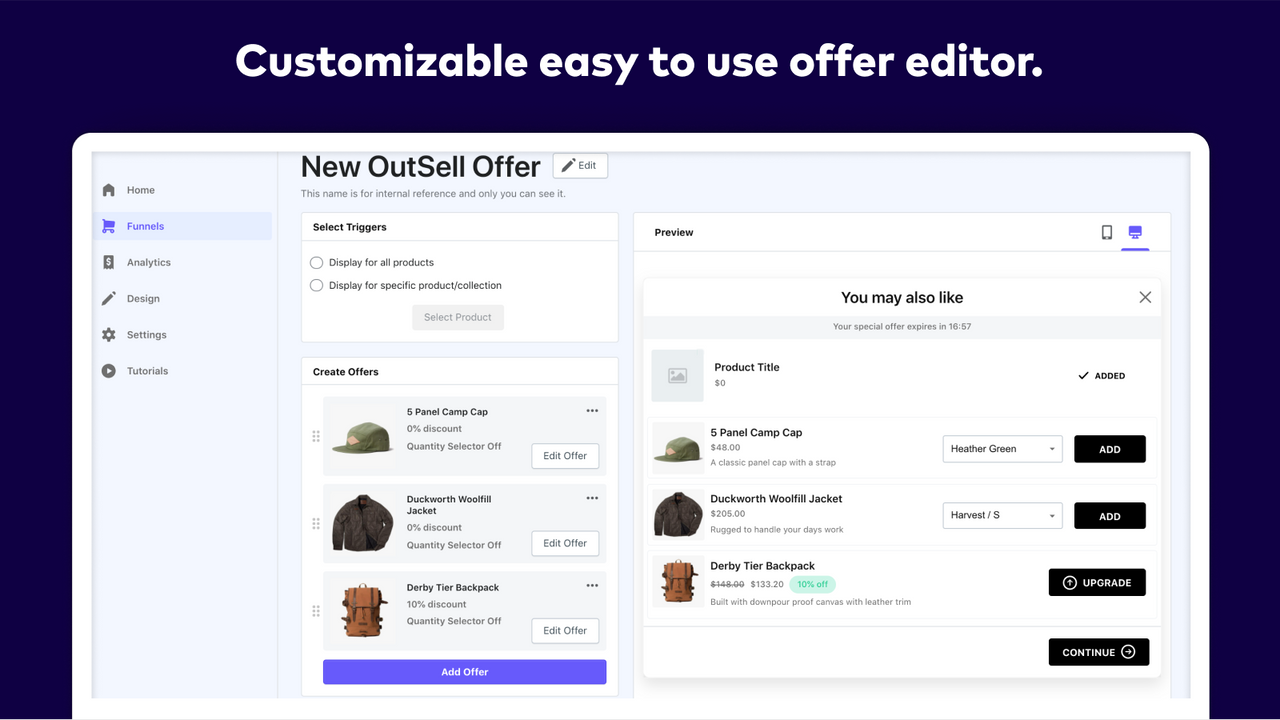 Editor de ofertas fácil de usar y personalizable