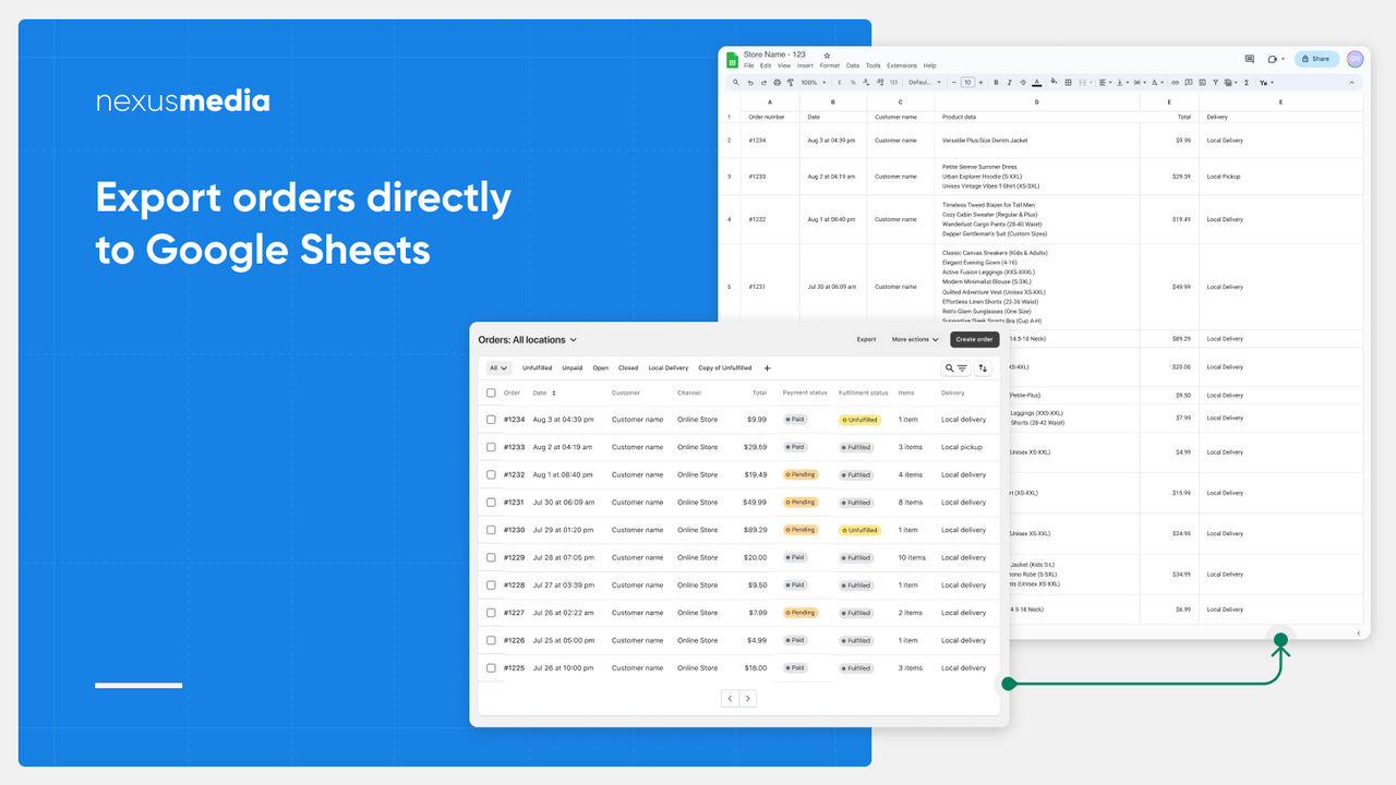 Exporte pedidos diretamente para o Google Sheets