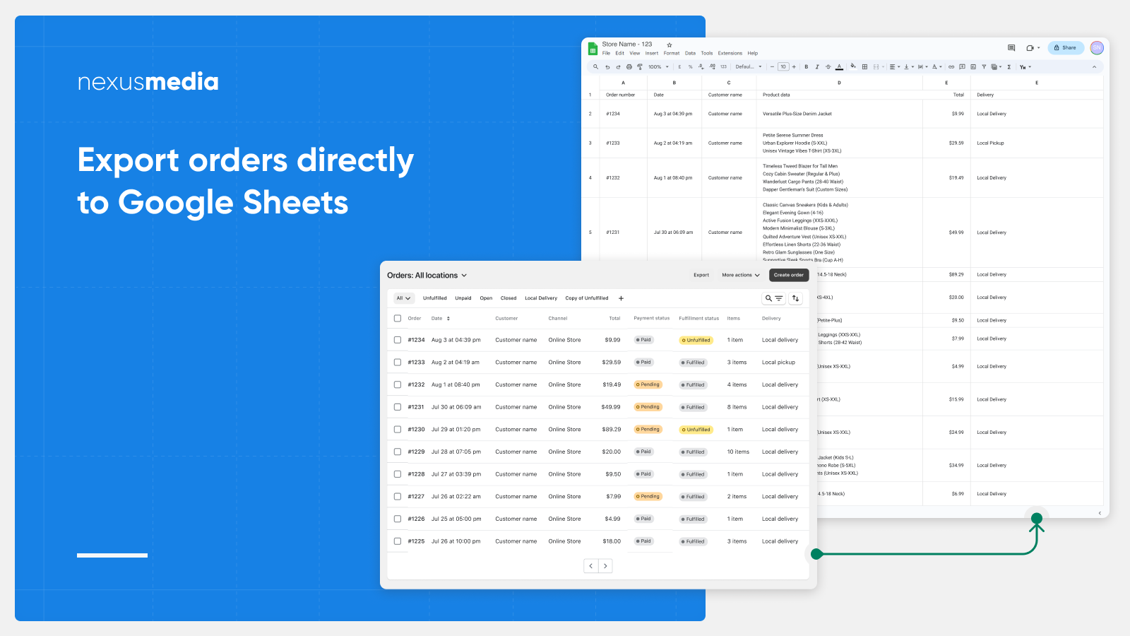 Exportez les commandes directement vers Google Sheets