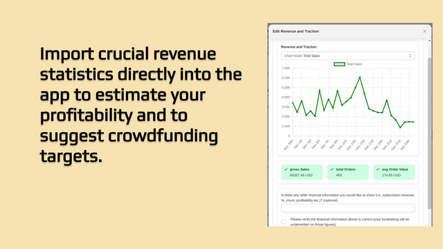 Revenue statistics which can be imported into the app