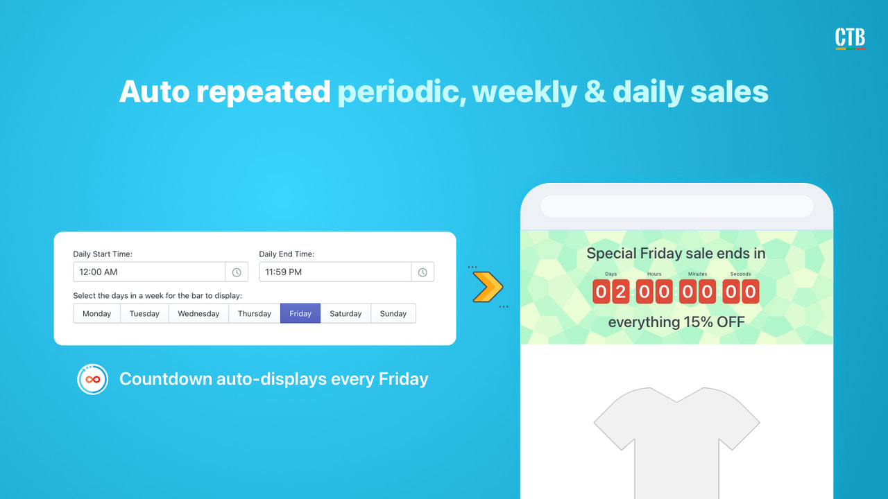 Shopify App, Countdown Timer Bar av Hextom, blixtförsäljning, brådskande