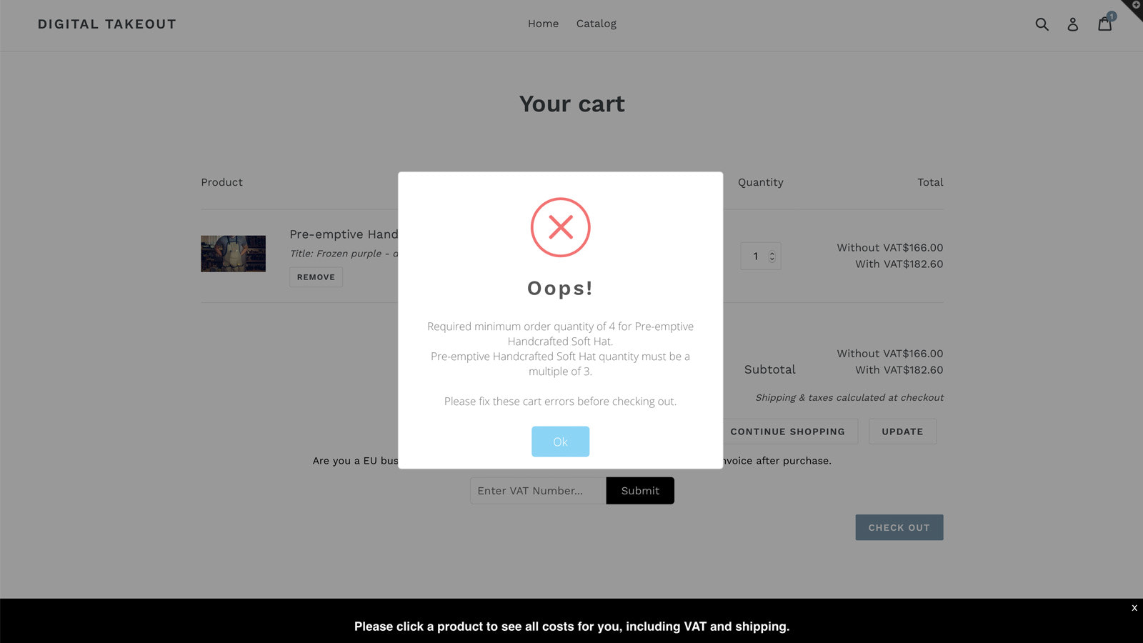 Popup forhindrer checkout