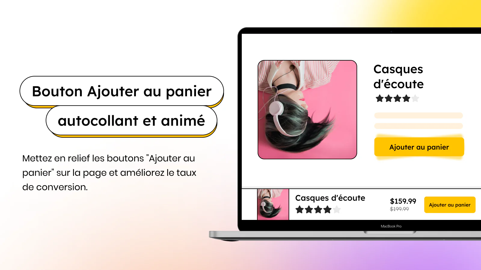 Bouton Ajouter au panier autocollant et animé