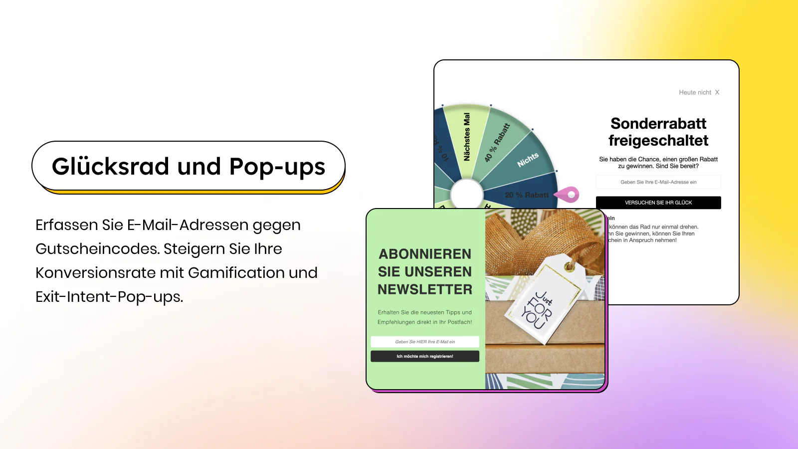 Glücksrad und Pop-ups