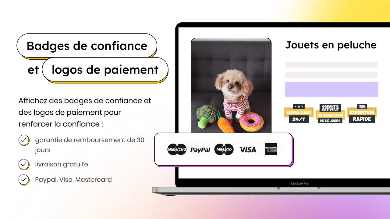 Badges de confiance et logos de paiement