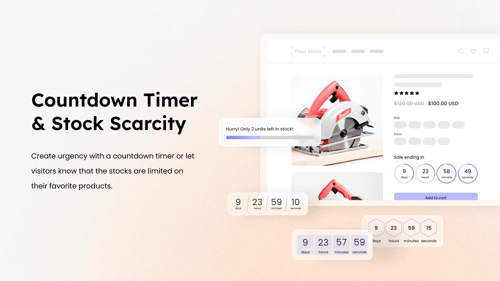 Countdown Timer and Stock Scarcity - Urgency apps