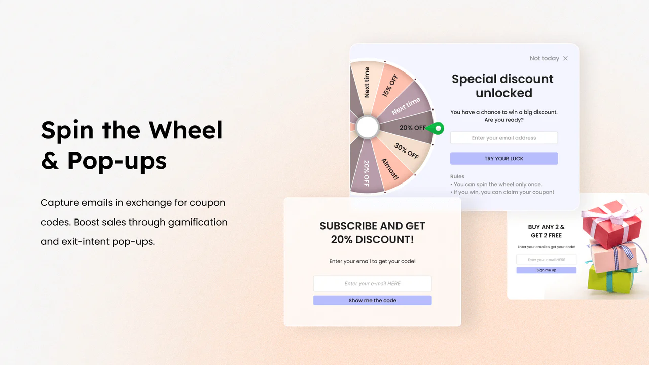 Spin the Wheel en Korting en Exit-Intent Pop-ups