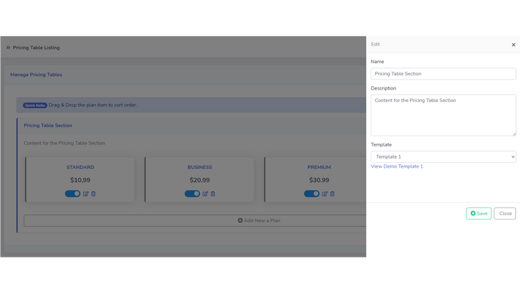 Zify Pricing Table Screenshot