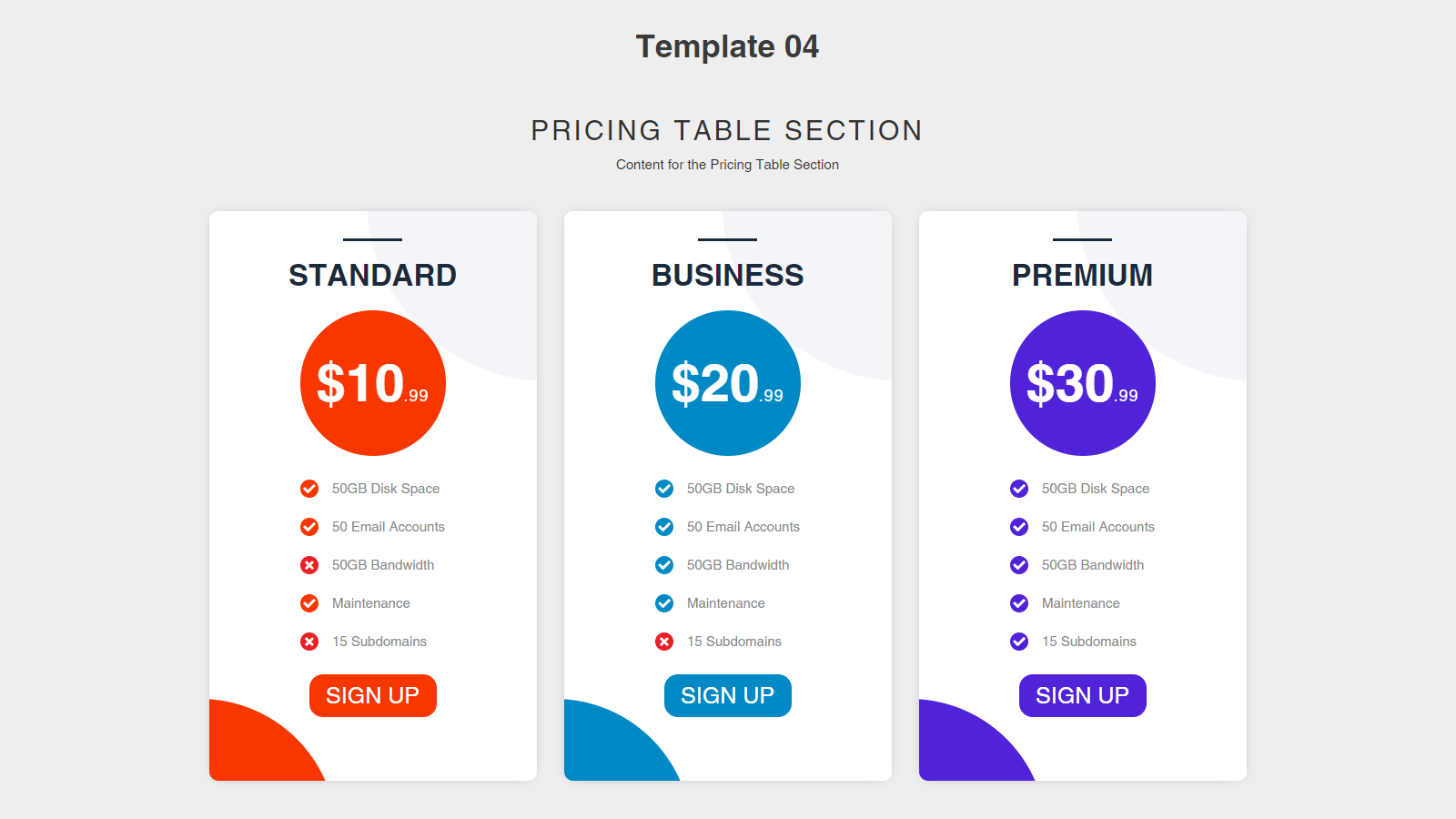 Table de Tarification 03