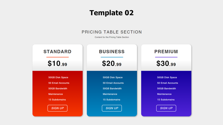 Zify Pricing Table Screenshot