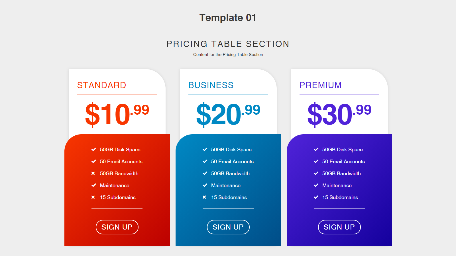 Zify Pricing Table Screenshot