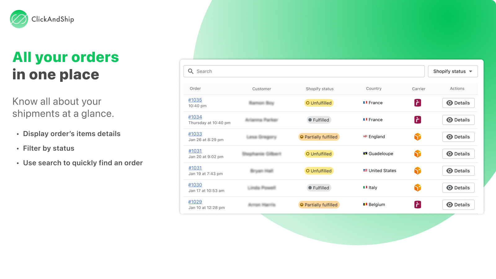 ClickAndShip - todos os seus pedidos em um só lugar