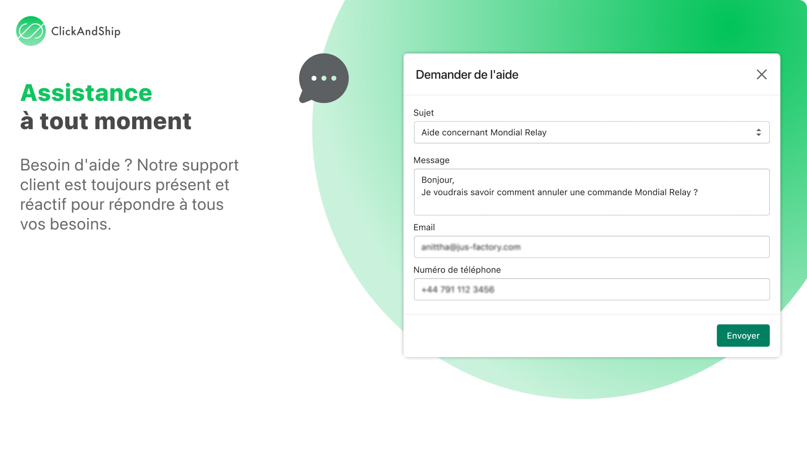 ClickAndShip - Assistance à tout moment