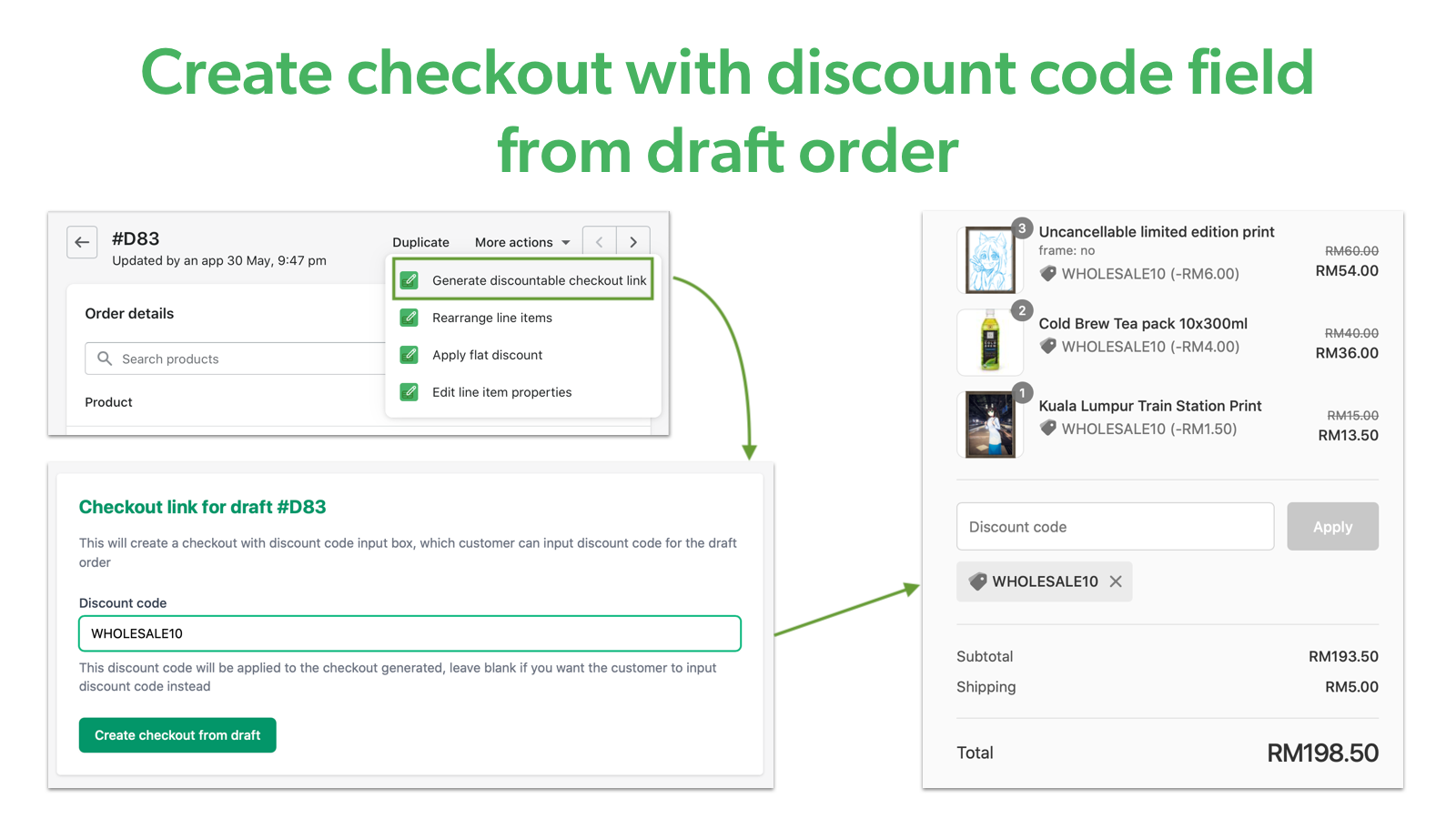 Create checkout with discount code from draft order