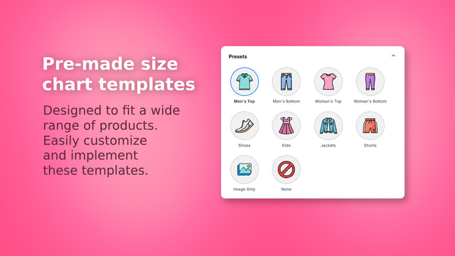 Ready to use 9 pre-made size chart templates