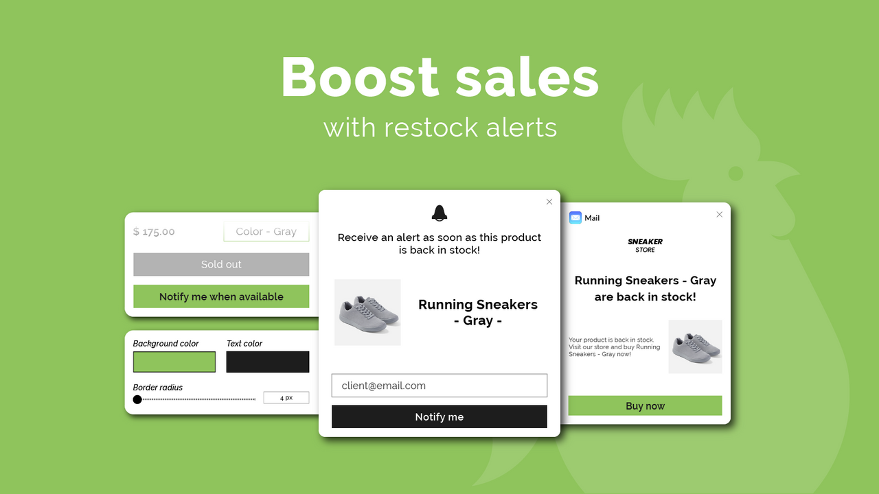 Botón y formulario de Restock Rooster para impulsar las ventas