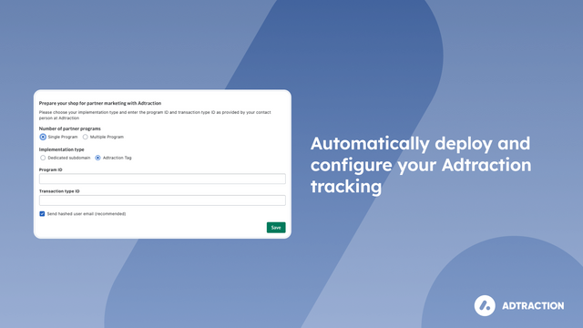 Implante e configure automaticamente seu rastreamento Adtraction