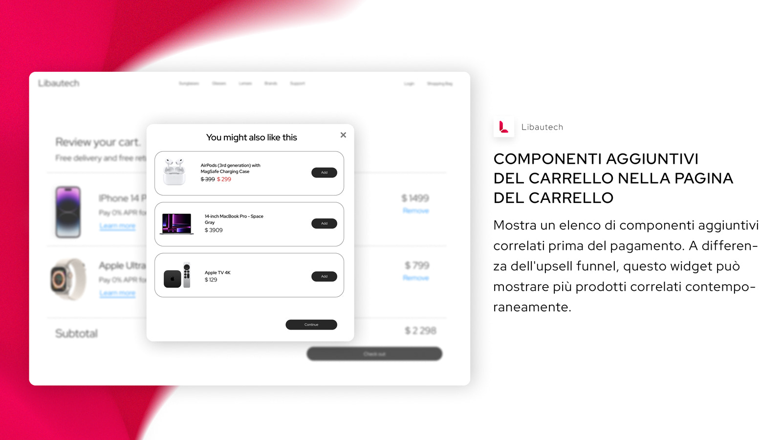 Funnel di upsell sulla pagina del carrello