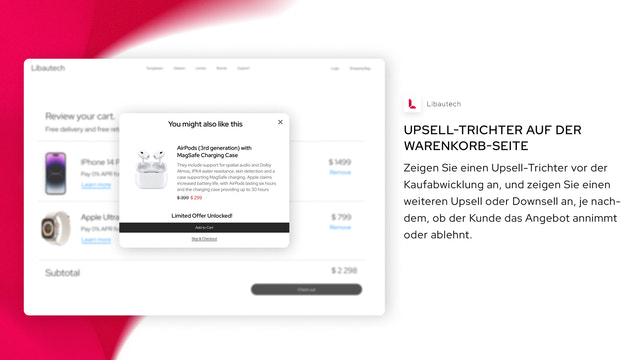 Upsell-Trichter auf der Warenkorb-Seite