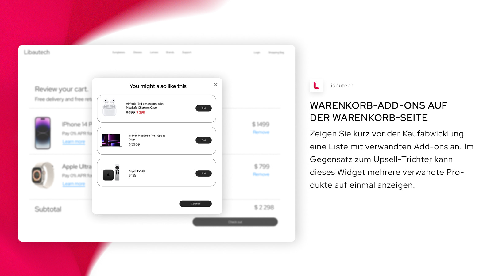 Warenkorb-Add-ons auf der Warenkorb-Seite