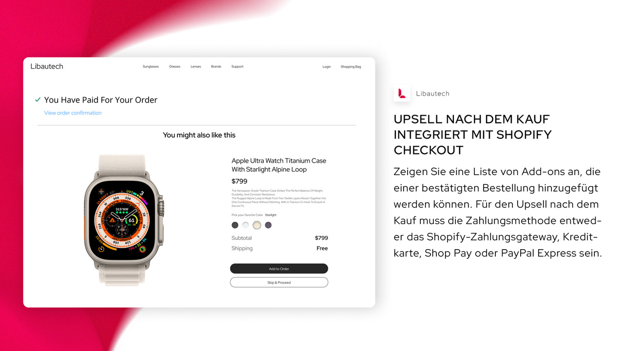 Upsell nach dem Kauf integriert mit Shopify Checkout