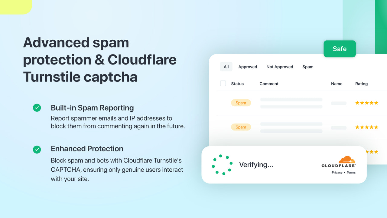 Protection avancée contre le spam avec Cloudflare Turnstile.